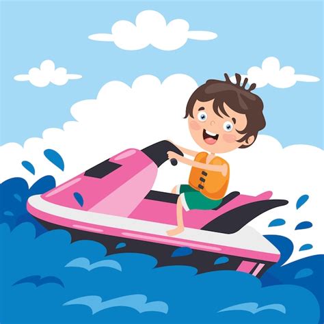 Premium Vector | Funny cartoon character riding jet ski