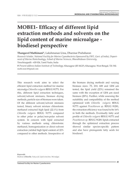 (PDF) Efficacy of different lipid extraction methods and solvents on ...