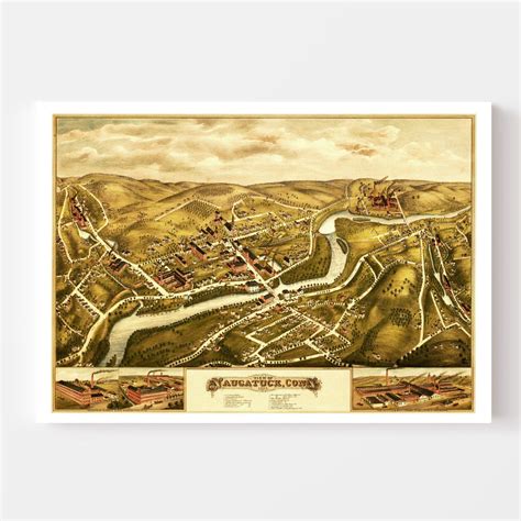 Vintage Map of Naugatuck, Connecticut 1877 by Ted's Vintage Art