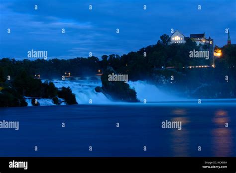 Rheinfall (Rhine Falls) waterfall, castle Schloss Laufen, Neuhausen am Rheinfall, , Schaffhausen ...