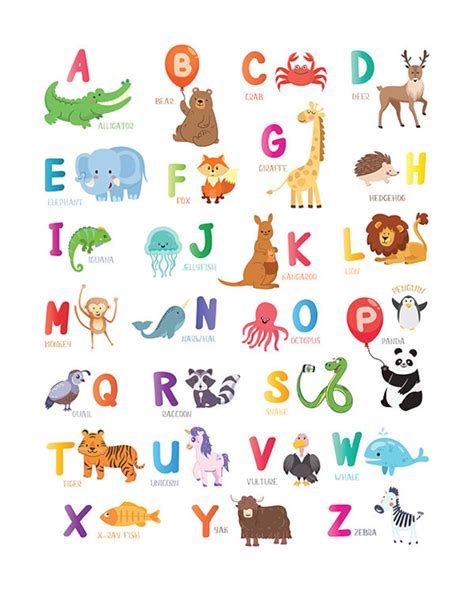 Animal Alphabet PRINTABLE ABC Print Chart Kids Wall Art - Etsy