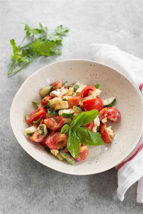 Simple Tomato and Tofu Vegan Feta Salad - Delish Knowledge