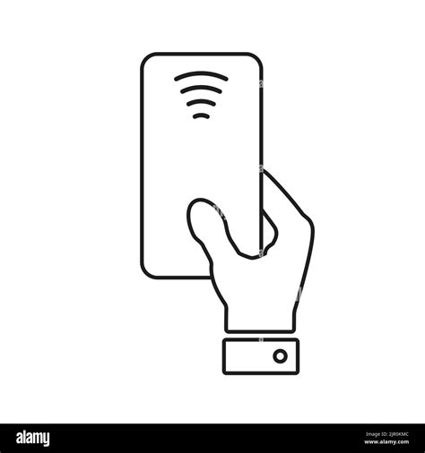 Contactless payment, hand holding NFC smartphone. Flat vector illustration isolated on yellow ...
