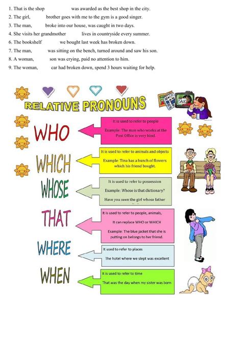 Relative pronouns who-which-whose worksheet | Pronombres relativos ...