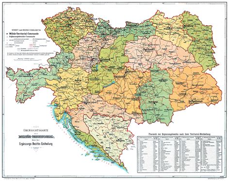 Military Map of the Austro-Hungarian Empire, about 1914. The different colors denote the several ...