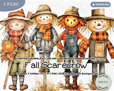 Fall Scarecrow Clipart Autumn Harvest Watercolor - Etsy