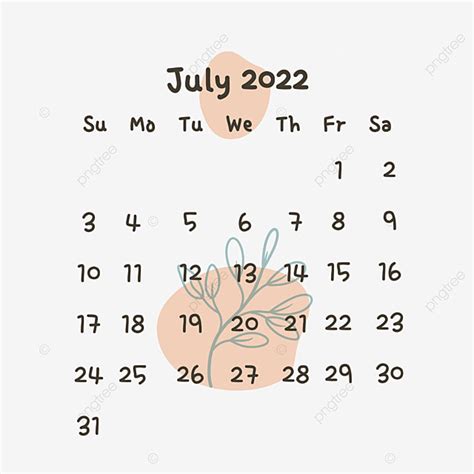 July Calendar Hd Transparent, Download 2022 Aesthetic July Calendar, July Calendar, Calendar All ...