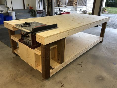 Excessively large table saw bench with dust collector bin. : r/Workbenches