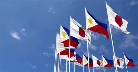 Philippines and Japan Flags Waving Together in the Sky, Seamless Loop ...