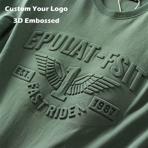 Organic Cotton Round Neck Puff Embossed T-Shirt Custom 3D Emboss T ...