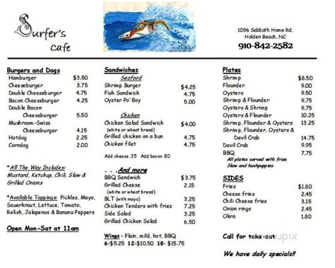 Menu of Surfers Cafe in Supply, NC 28462