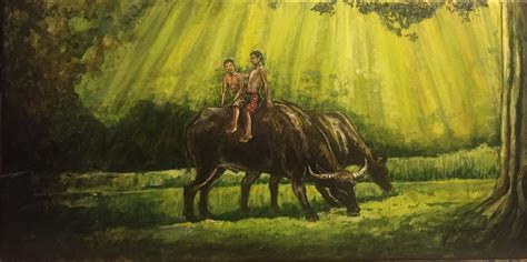 Boys on Water buffalo acrylic on canvas | Painting, Art, Canvas