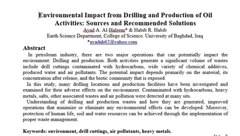 (PDF) Environmental Impact from Drilling and Production of oil ...