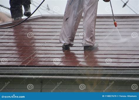 High-pressure Washing of Roof Stock Photo - Image of professional ...