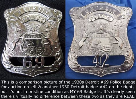 ANTIQUE 1930 Style Authentic Detroit Police Badge #69, REAL Detroit ...