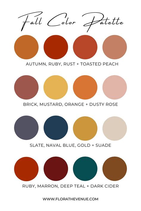 Fall Color Palettes | Fall color palette, Color schemes colour palettes, Fall wedding color schemes