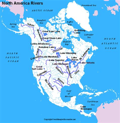 Free Labeled Map of North America Rivers In PDF