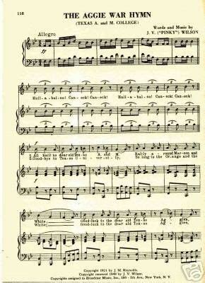 VTG. TEXAS A&M UNIVERISTY college song- AGGIE WAR HYMN | #16472465 (With images) | College song ...