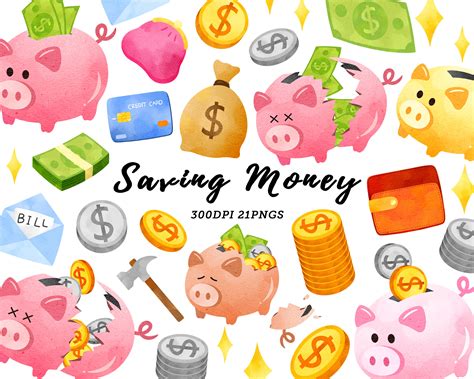 Acuarela Ahorrar dinero Clipart / Piggy Bank Clipart / Money - Etsy España