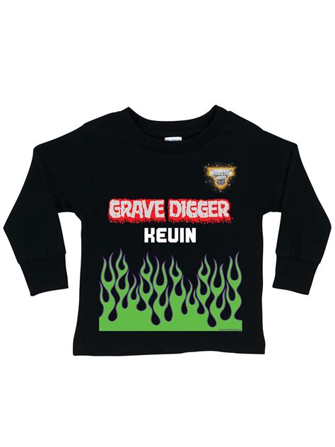 Personalized Monster Jam Grave Digger Uniform Black Long Sleeve Toddler Boys' T-Shirt - Walmart.com