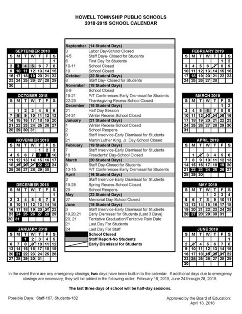 Howell Public Schools Calendar 2024 - Schoolcalendars.net