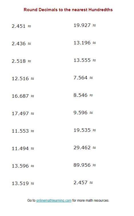 Rounding Decimals To The Nearest Thousandth Worksheet - Worksheets For Kindergarten