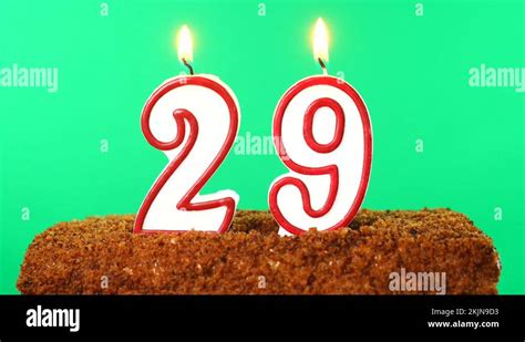 Cake with the number 29 lighted candle. Chroma key. Green Screen ...