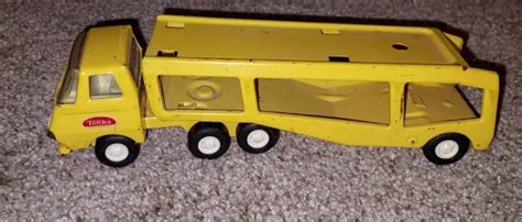 VINTAGE YELLOW TONKA MINI CAR HAULER TRAILER TRANSPORT TRUCK 9" Toy Metal $30.00 - PicClick