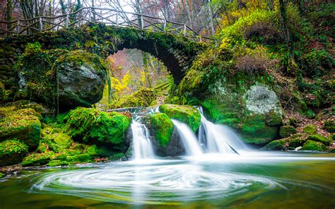 Fonds d'ecran 3840x2400 Luxembourg Rivières Chute d'eau Ponts Pierres Automne Mullerthal Region ...