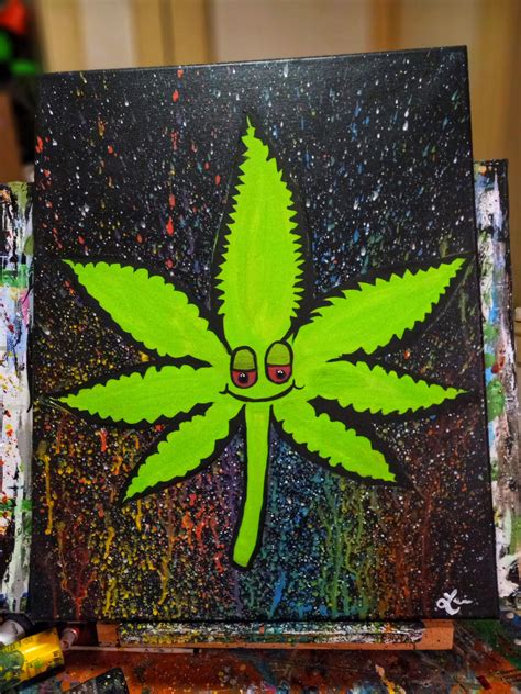 my new original painting cannabis love 😍 the back is treated with glow ...