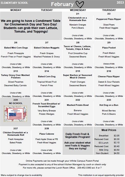 Elementary Lunch Menu | Fruitland Elementary School