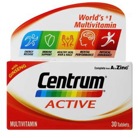 Centrum Active Multivitamin/Multimineral Supplement 30 Tablets | Marble ...