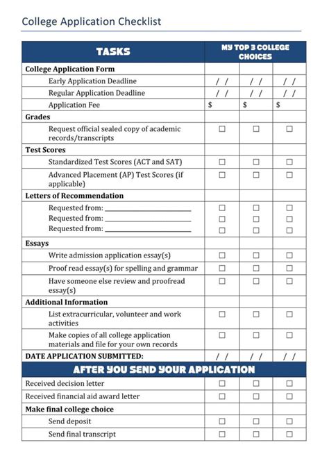 36+ Free Printable College Checklist Templates - PDF, Word » American Templates