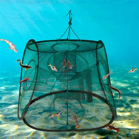 New Promotion 53 * 53cm 5 Hole Square Fishing Net Shrimp Cage Nylon Foldable Crab Fish Trap Cast ...