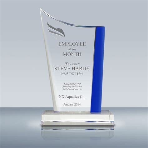 Employee Crystal Award – Blue Crest Achievement Plaque (037) – Goodcount 3D Crystal Etching Gift ...