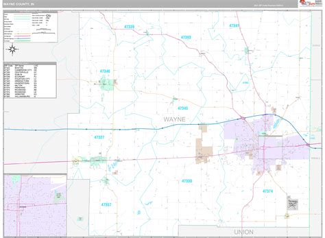 Wayne County, IN Wall Map Premium Style by MarketMAPS