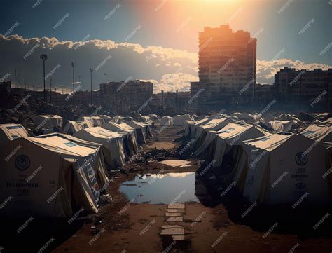 Premium AI Image | Refugee camp for homeless people after natural disasters or war tent city ...