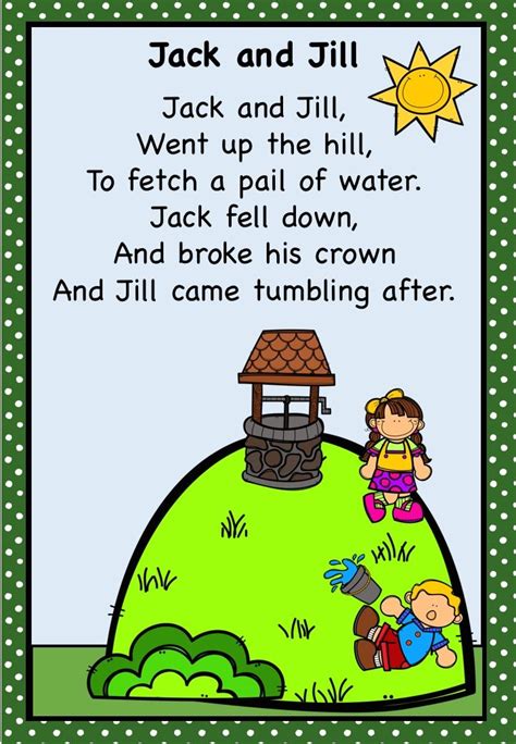 Jack and Jill Nursery Rhyme Pack AUS UK | Nursery rhymes, Jack and jill, Kids songs