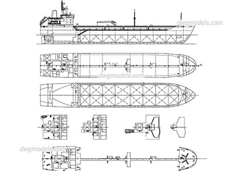 Detailed Drawing of Tanker Ship DWG model, free CAD drawing download