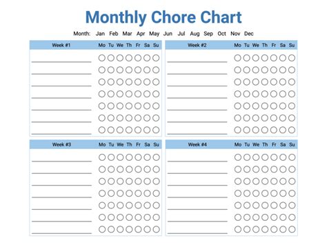 Free Printable Monthly Blue Color Chore Chart · InkPx