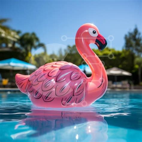 Realistic Pink Flamingo in a Swimming Pool stock photo | Creative Fabrica