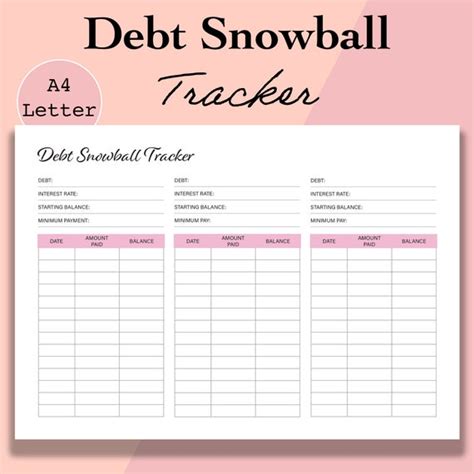 Debt Snowball Tracker Printable Debt Free Chart Debt Payoff - Etsy