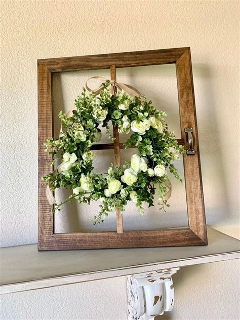 Window Frame Wall Decor Window Frame with Wreath Window Fram | Etsy in 2020 | Rustic window ...