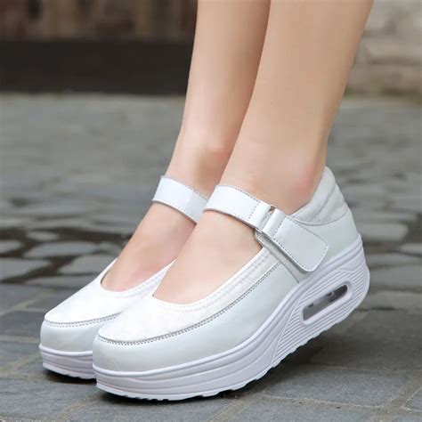 New mesh air cushion rocking shoes women's shoes nurse shoes white wedge soft bottom platform ...