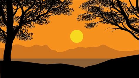 Premium Vector | Forest sunset with tree silhouette nature background