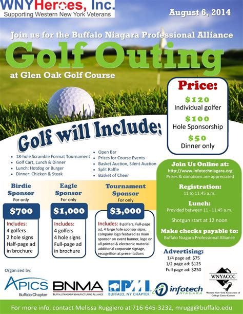 the flyer for golf outing with prices