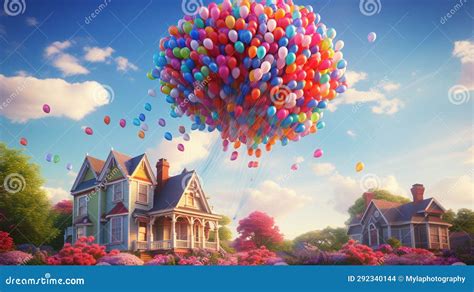 Up Movie Icon. House in the Air on Balloons Stock Illustration ...