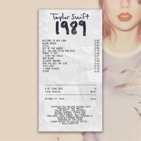 1989 Album Receipt : r/TaylorSwift