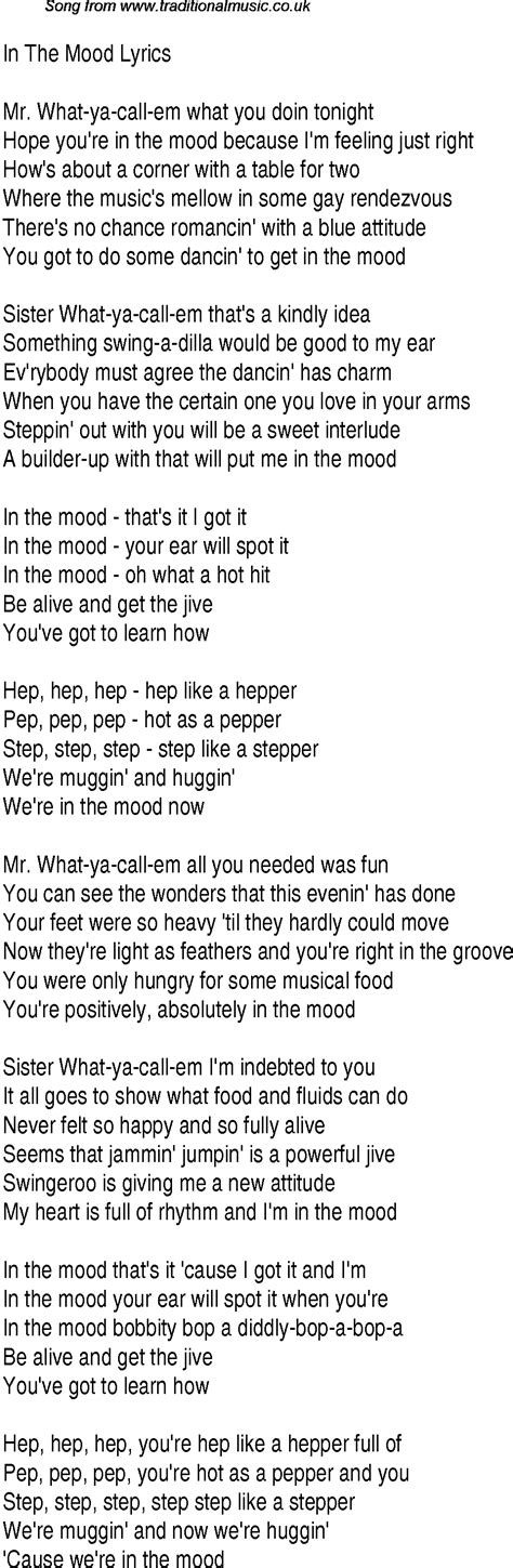 1940s Top Songs: lyrics for In The Mood(Andrews Sisters)