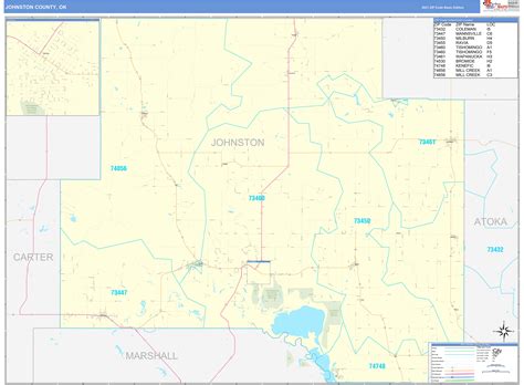 Johnston County, OK Zip Code Wall Map Basic Style by MarketMAPS - MapSales